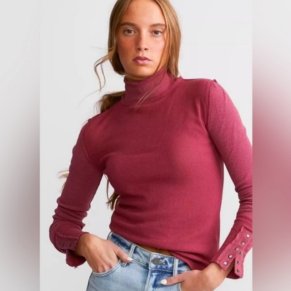 Free People JoJo Long Sleeve Thermal Waffle Knit Top In Hot Pink Size Small